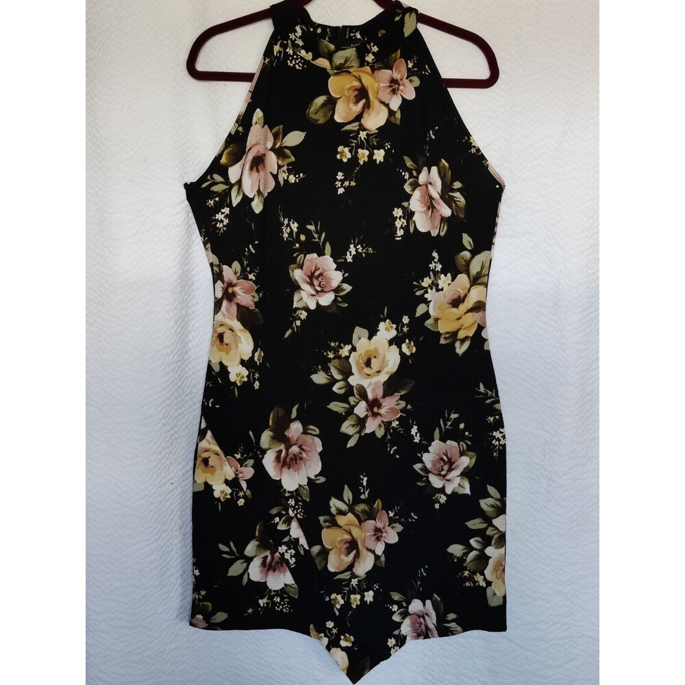 Women's Size 1X Dice‎ Floral Print Sleeveless Halter Neck A Line Dress